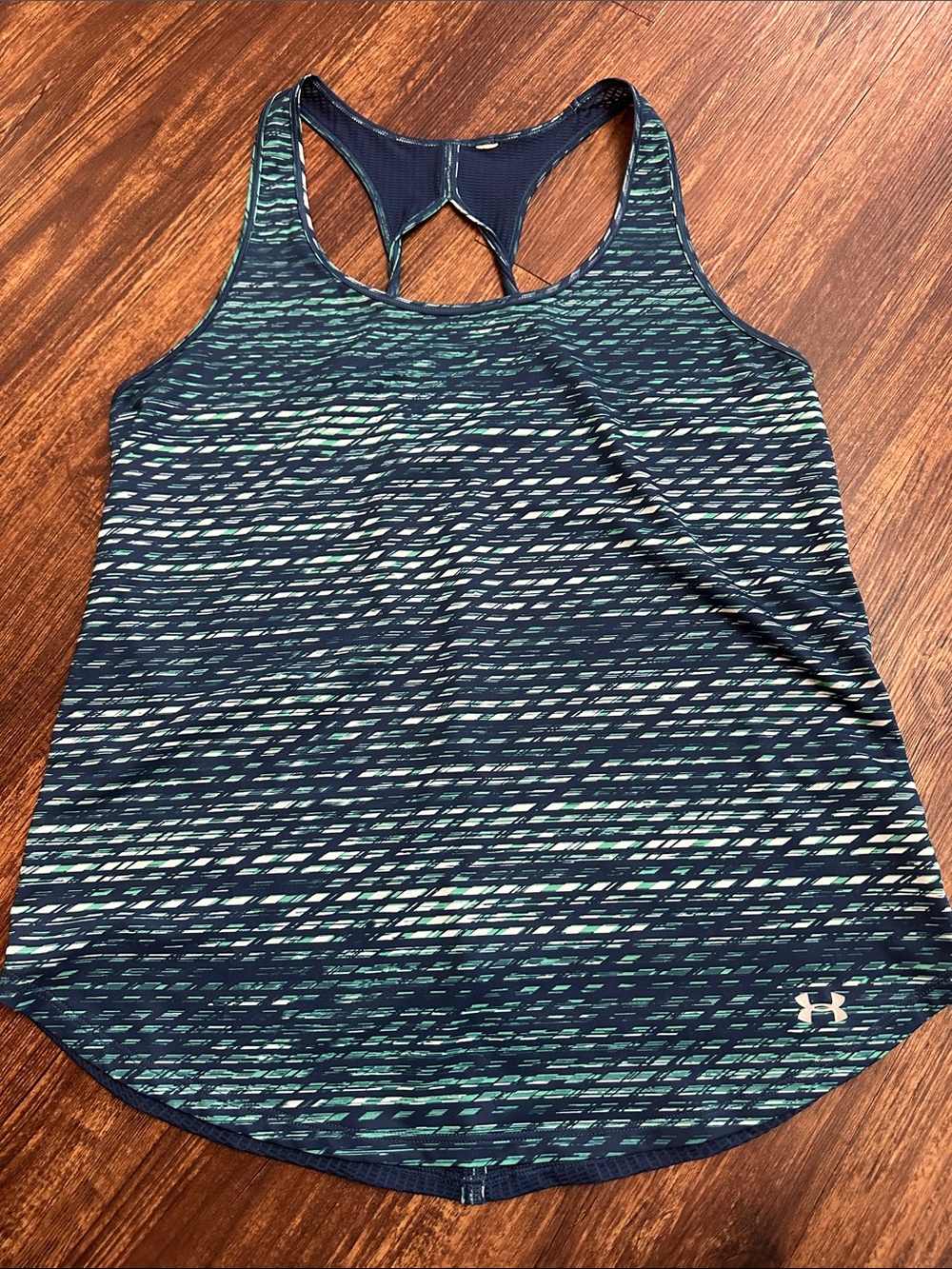 Under Armour Medium Racerback Tank  Navy & Teal Striped Mesh Breathable